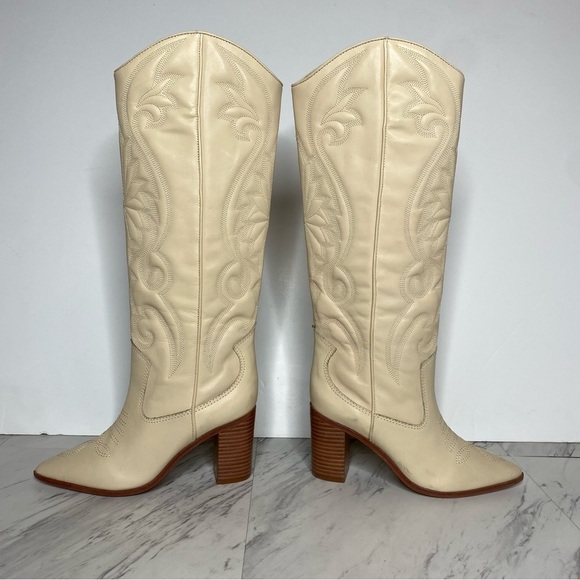 New! Schutz Maryana Western Leather Tall Block Heel Boot 5B - Picture 7 of 15